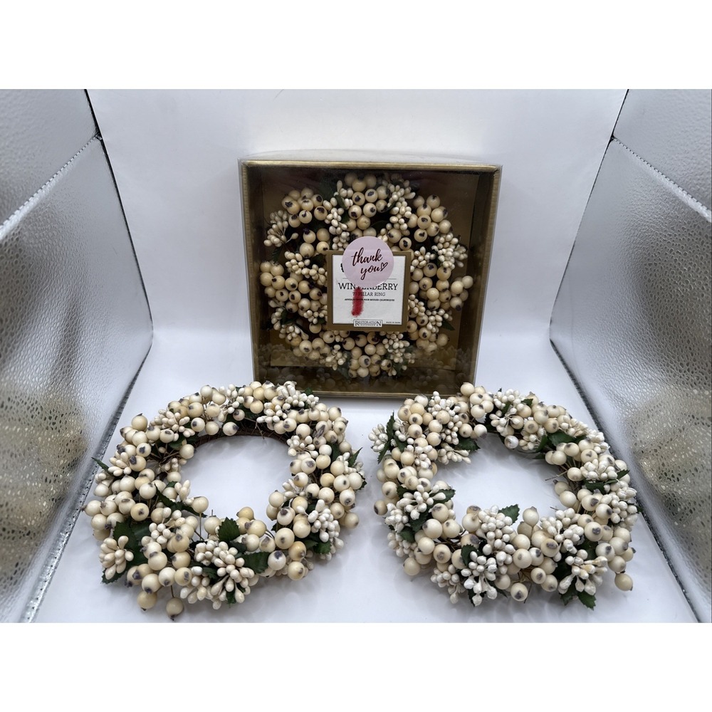 3 - Restoration Hardware Winterberry 7" Pillar Ring‎ And Mini Wreath Ornament